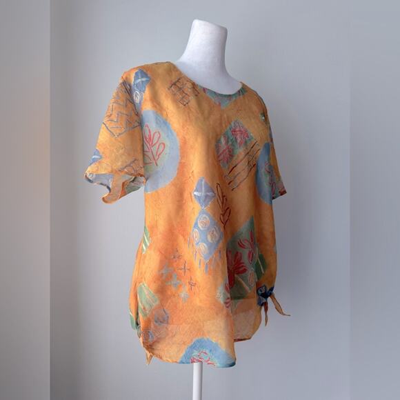 Vintage ‘90s 7 Sisters U.S.A. Southwest Print Side Tie Short Sleeve Blouse - Picture 3 of 6